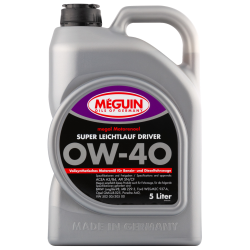 4895 Meguin Синт. мот.масло Megol Motorenoel Super Leichtlauf Driver 0W-40 CF/SN A3/B4 (5л) - 5 л